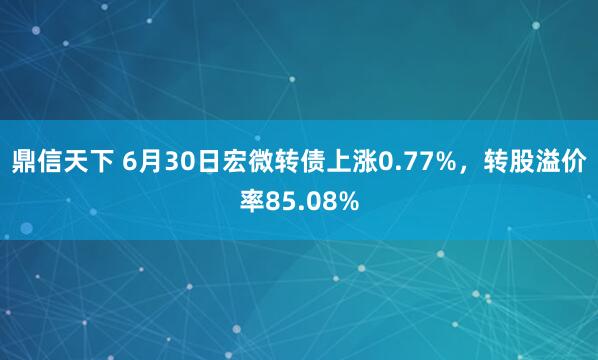 鼎信天下 6月30日宏微转债上涨0.77%，转股溢价率85.08%